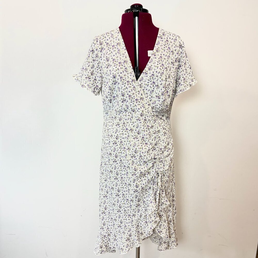 Pink Martini Riley Floral White Midi Dress Ruffle Trim sz XL Summer Date night - Picture 2 of 11